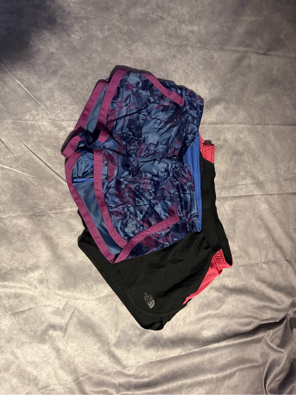 Lot of 2 Size Small North Face Athletic Shorts - Navy/Purple and Black/Coral